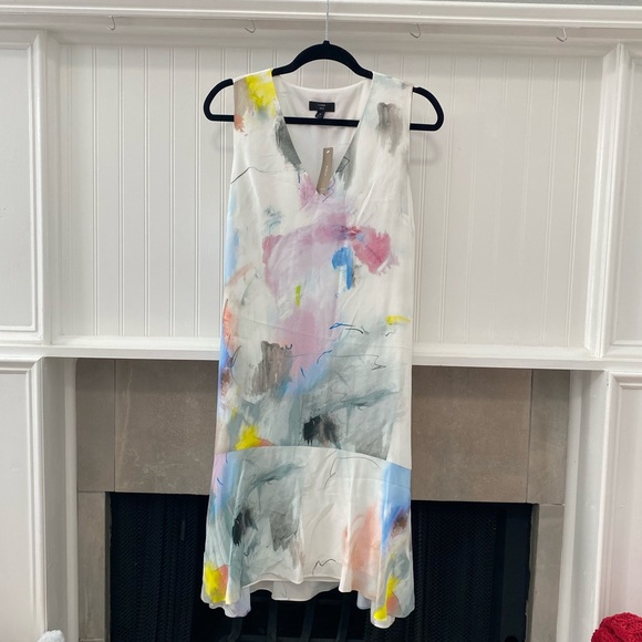 J. Crew Sleeveless V-neck Dress in Watercolor Silk Print - Picture 2 of 10